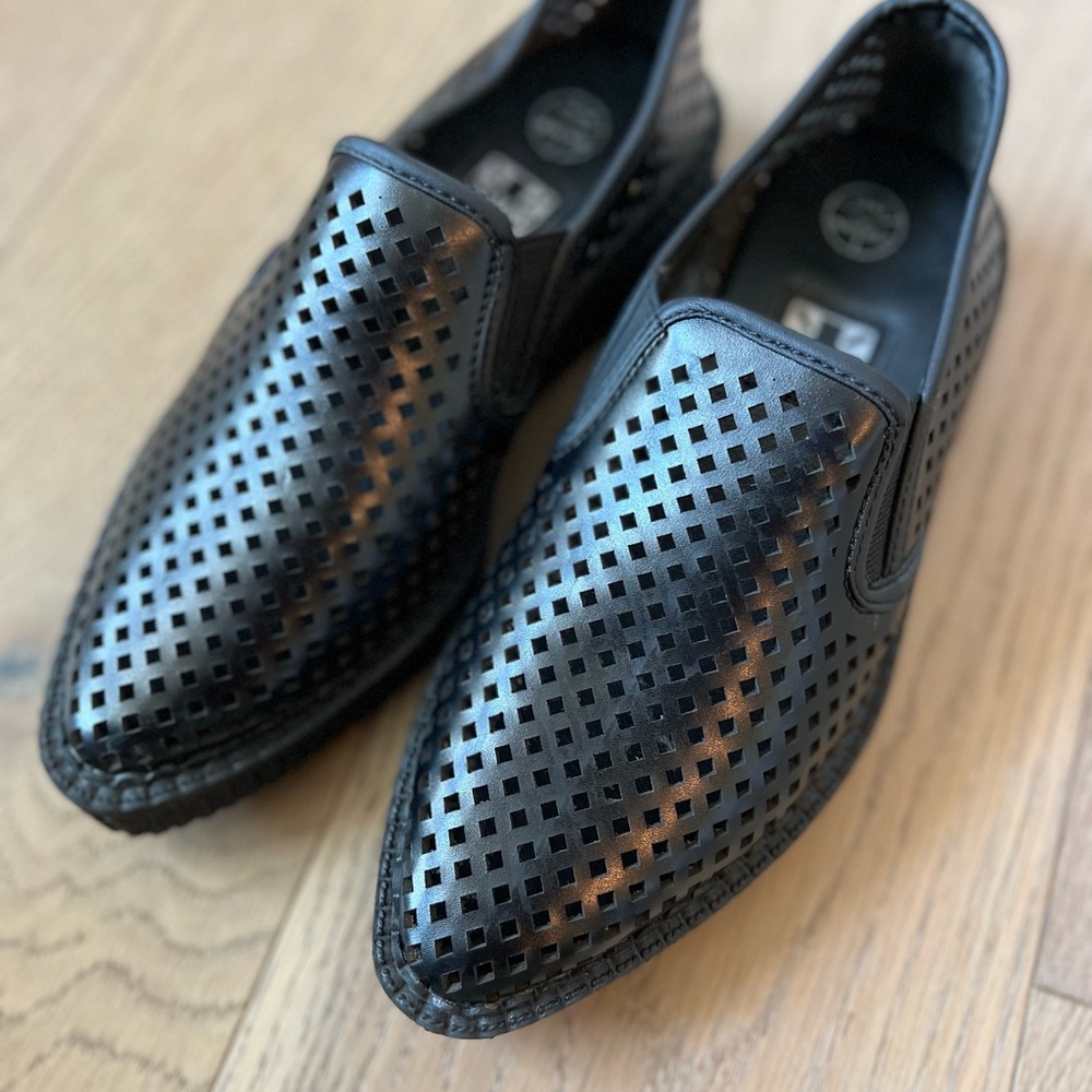 T.U.K. Black Perforated Pointed Slip-ons
